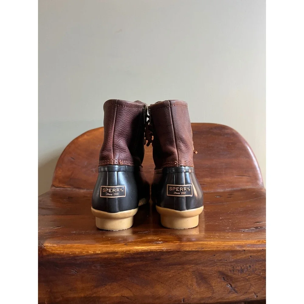 Sperry Saltwater Duck Boots Brown Navy Leather Waterproof Womens 6.5
